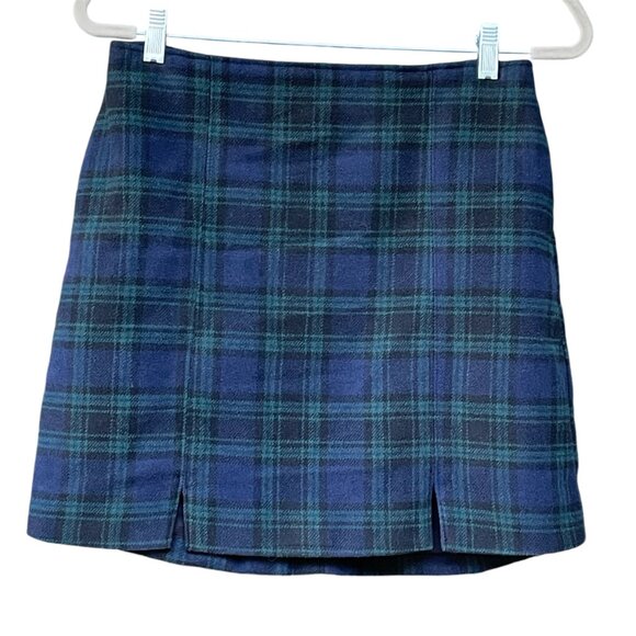 Hollister Plaid Ultra Hi Rise Mini Skirt A-line Lined Preppy Blue Green Y2K M - Picture 15 of 15